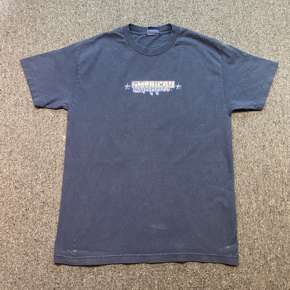 American Chopper Jet Bike Shirt Sz M Mens Blue Y2K Grunge Discovery 2003 Graphic